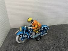 Ballon Cordatic Blue 1960's Vintage Toy Friction Litho Tin Motorcycle  Rider
