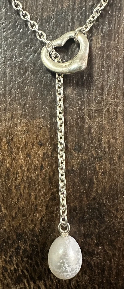 Collar Lariat de plata esterlina Tiffany&Co Elsa Peretti corazón perlas caja y bolsa Foto 3 de 4