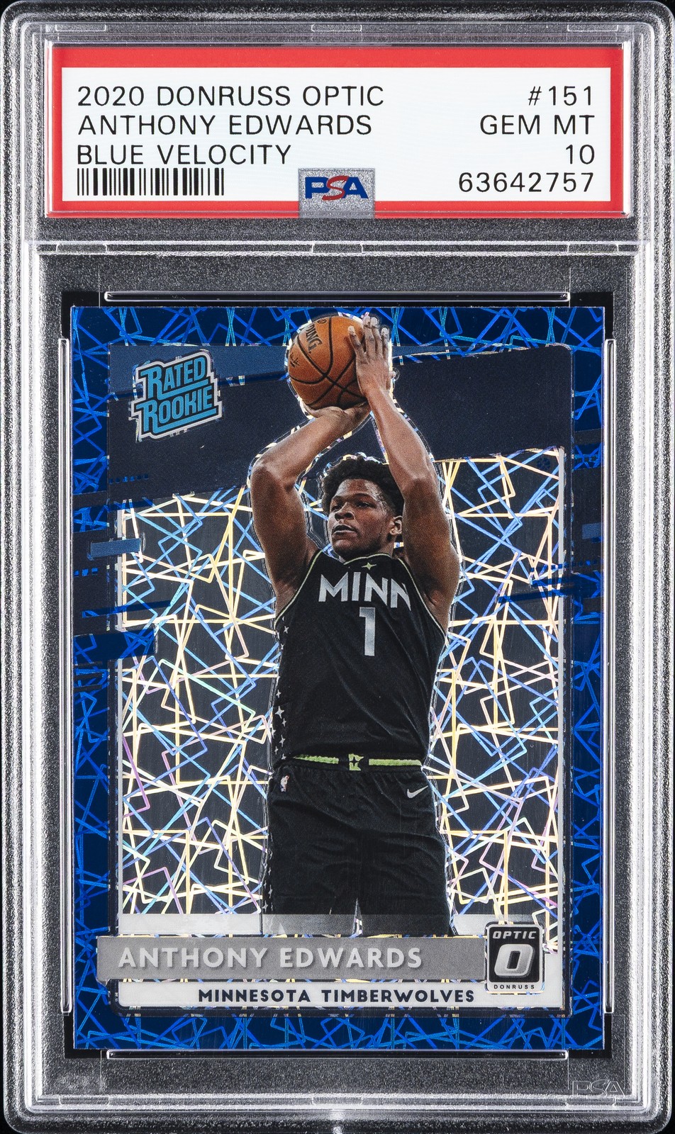 2020 PANINI DONRUSS OPTIC BLUE VELOCITY #151 ANTHONY EDWARDS PSA 10