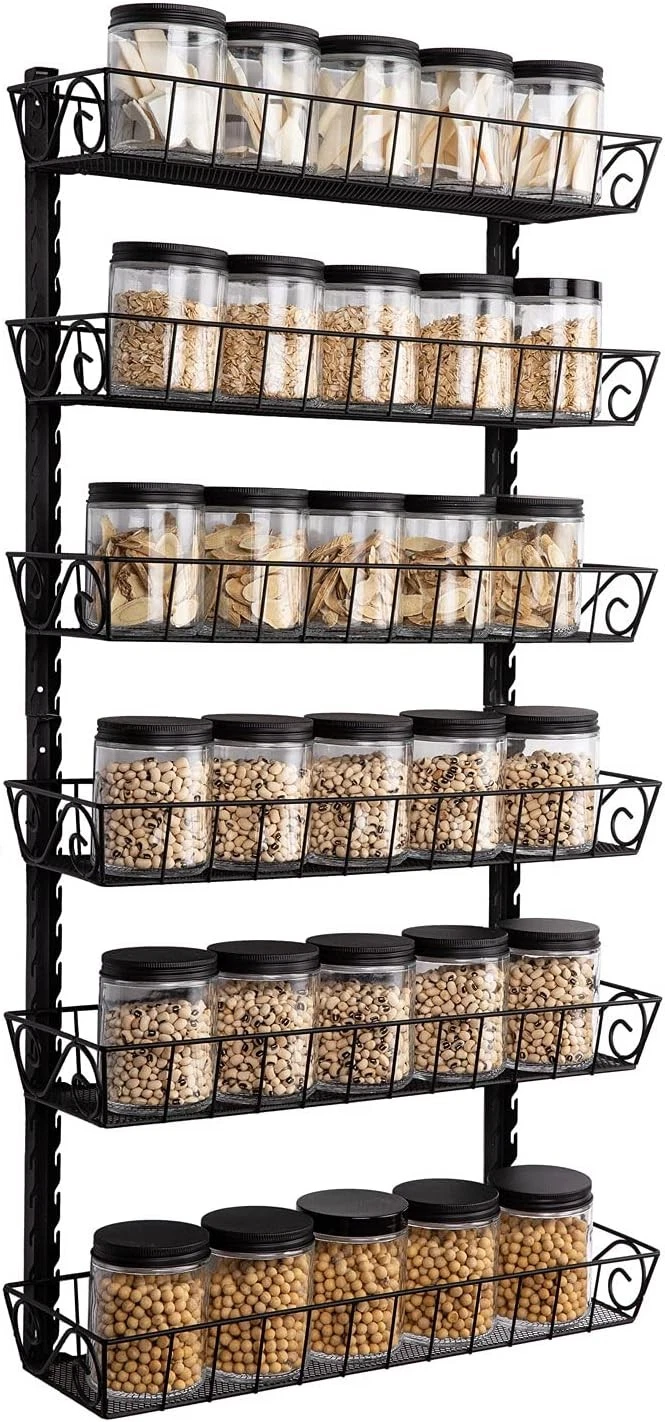 SWOMMOLY Adjustable Wall Mount Spice Rack, 6-Tier Dual-use 6-Tier, Black