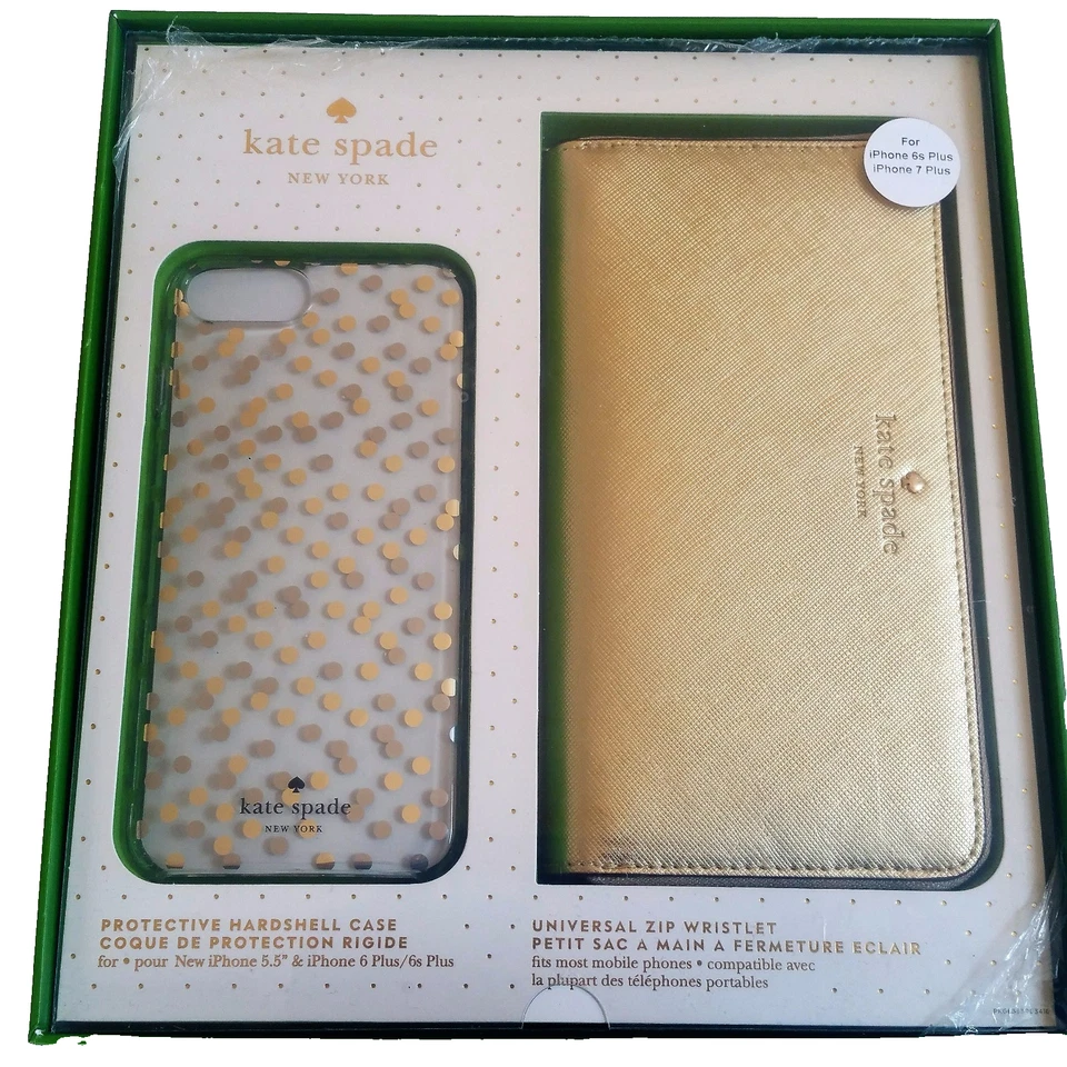Kate Spade Wristlet iPhone 6/7/8 Plus Case Gold Dot Teal Confetti Zip Wallet NEW - Image 2 of 4