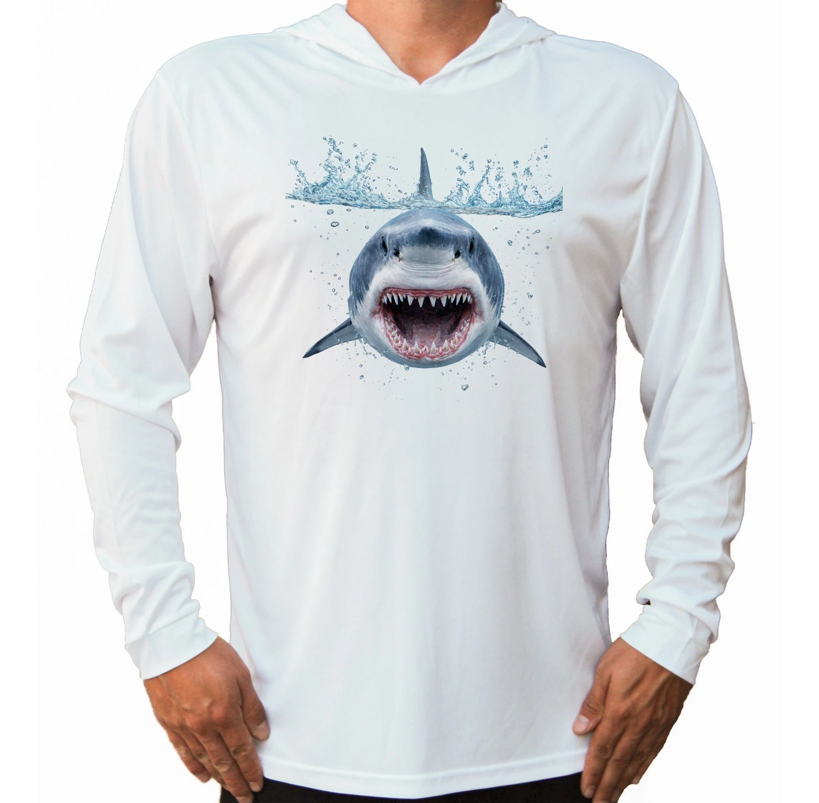 Angry Shark Sport UV Protected UPF 50 Long Sleeve T-Shirt Hood Fishing Sun