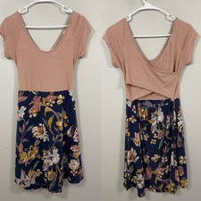 Pact Fit & Flare Crossback Mini Dress Shell Stripe/Floral Charm Helena Print