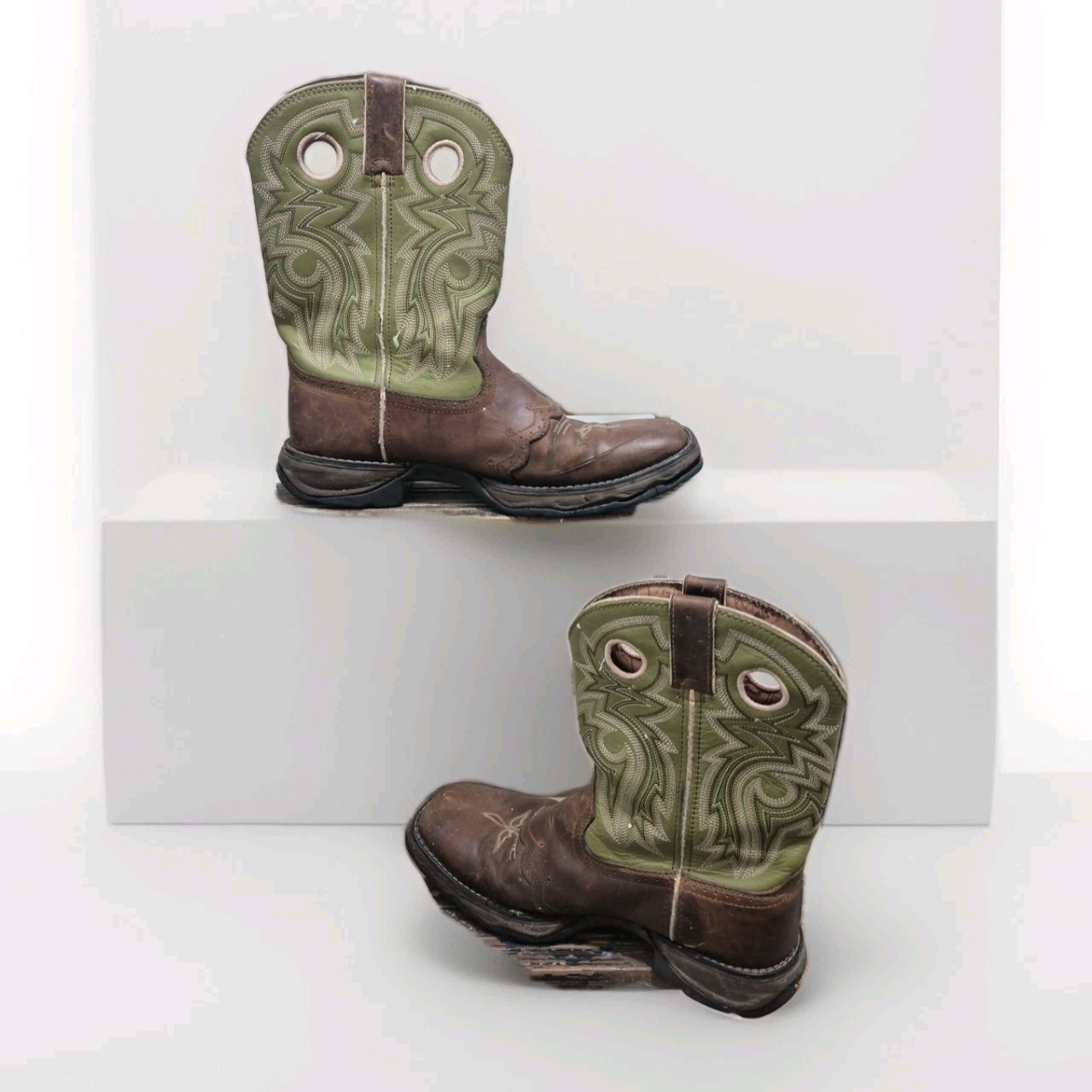 DURANGO Rebel Women's Sz 9M  Cowboy Boots Green Brown Leather Buckaroo Stockman
