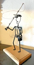 Fly Fisherman Table Top Sculpture Original Signed by Artist Fly Fishing