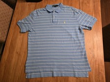 Polo Ralph Lauren Men's Large Short Sleeve Blue Striped Yellow Polo Logo
