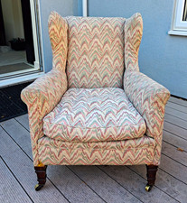 Wingback Armchair Chevron Fabric Beige/Pink/Green 95x85x80cm Used With Cushion
