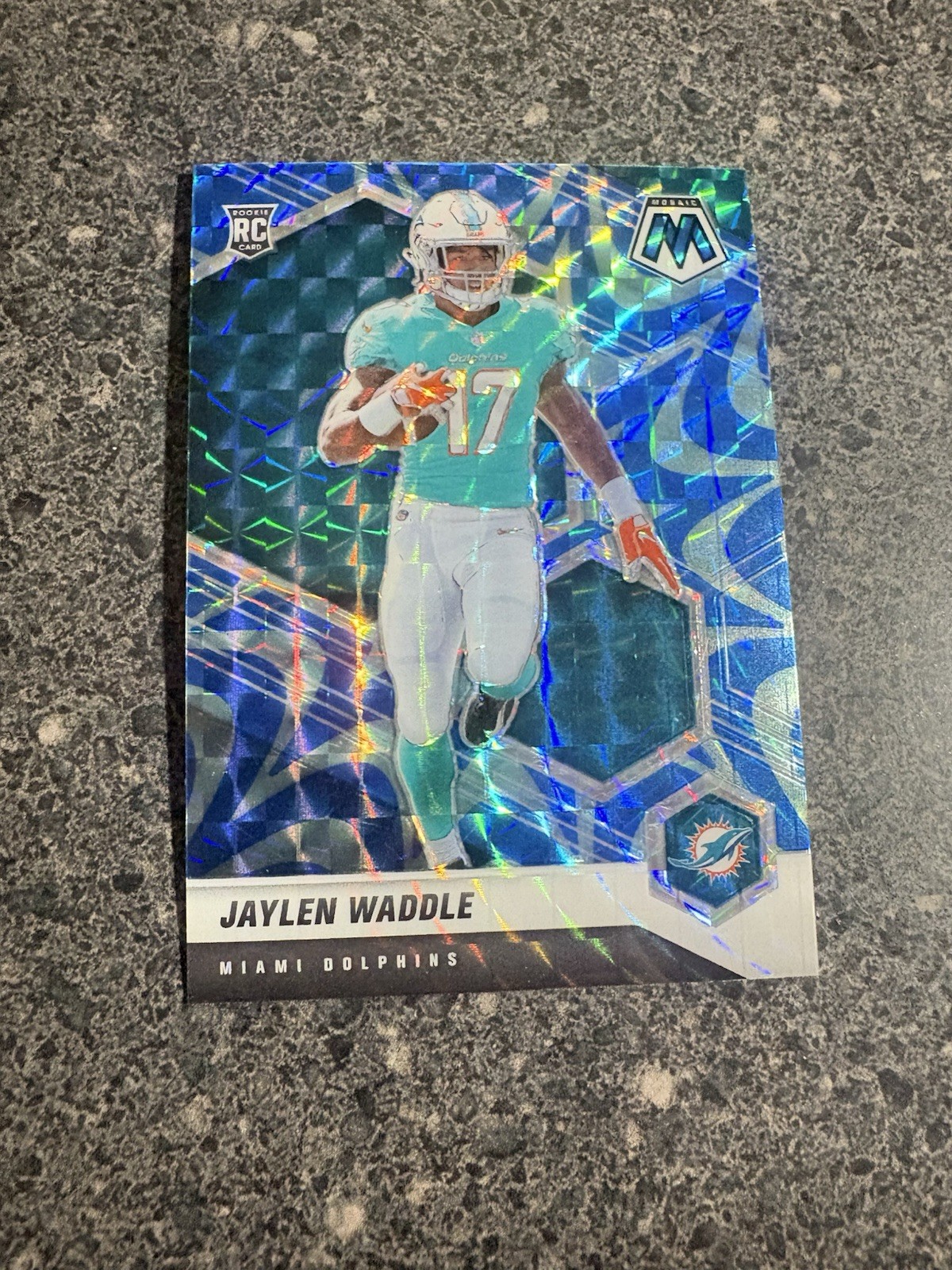 2021 Panini Mosaic - Jaylen Waddle #308 Reactive Blue Mosaic (RC)