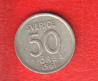 SWEDEN 50 ORE 1961 SILVER