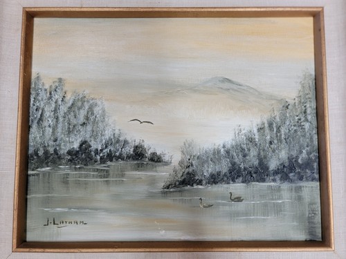 Original Ölgemälde Naturszene Wasser Schwäne friedlicher Künstler signiert mit Rahmen - Bild 2 von 9