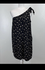 American Eagle Outfitters Black Floral One Shoulder Bow Shift Dress S Knee