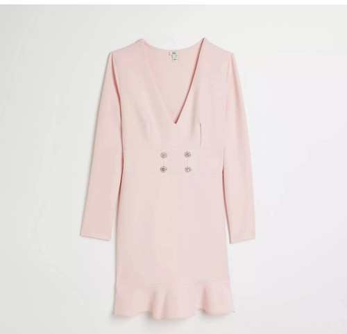 River Island Womens Bodycon Blazer Mini Dress Pink Long Sleeve Lisa V-Neck - Picture 4 of 4