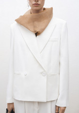 NWT MANGO COLLECTION 200 WHITE OVERSIZED DOUBLE BREASTED SUIT BLAZER SZ S SMALL