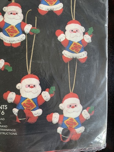 Super Père Noël Vintage Bijoux Ornements de Fêtes Feutre Applique Kit Neuf dans son emballage Lot de 6  - Photo 4/9
