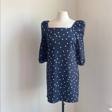 ASOS Puff Sleeve Dress Womens Sz 6 Navy Polka Dot Square Neck Mini