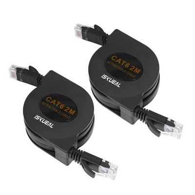 Iskueal Retractable Ethernet Cable - 6ft Cat6 Flat 6.0 Feet * 2, Black 
