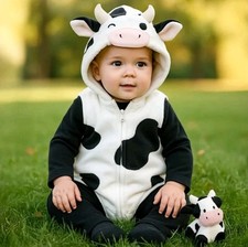 New Carters 3-piece Halloween Costume Black White Cow 3-6 months infant