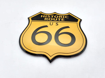 3D Historic Route US 66 Kfz Aluminium Legierung  Aufkleber Sticker USA Auto Logo