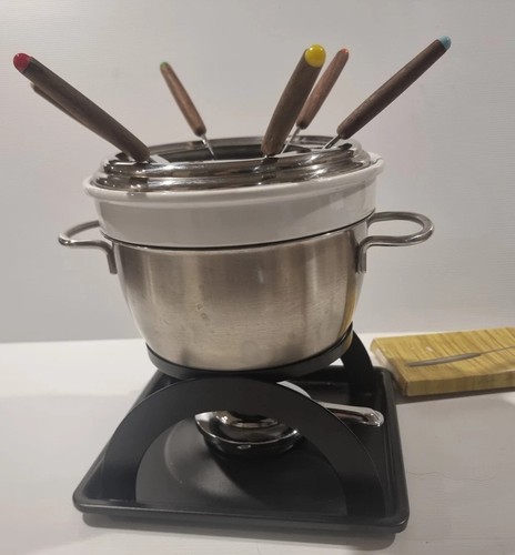 RETRO AVANTI FONDUE SET COMPLETE 6 FORKS STAINLESS STEEL WITH INSERT VGC - Picture 2 of 12