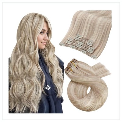 Echthaar Clip-In Extensions - 35cm Aschblond für stylische Volumen-Verstärkung