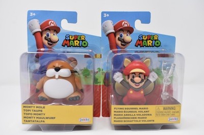 Lot Of 2 Super Mario 2.5'' Figures Flying Squirrel Mario & Monty Mole Jakks