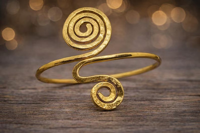 Handmade Brass Spiral Arm Cuff | Minimal Boho Bracelet Classic Pure Copper Heav