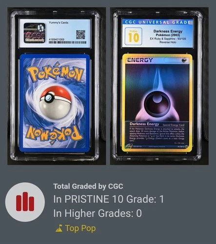 POP 1 Pristine CGC 10 2003 Pokemon EX Ruby Sapphire Darkness Energy Reverse #93