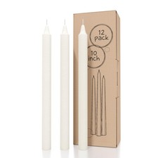 12 PCS Ivory Straight Taper Candles 10 Inch Slow Burning Dripless Unscented