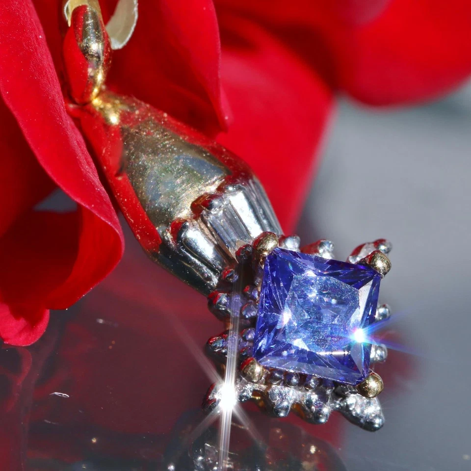 Винтажная подвеска из желтого золота 14 карат с танзанитом и бриллиантом-солитером 0,50 карата ручной работы 2,15 г - Изображение 2 из 4