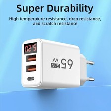 65W USB C Fast Charger 3 Port PD GaN wall charger iPhone Samsung MacBook iPad