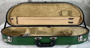 Bobelock 1047 Green Fiberglass Half Moon 4/4 Violin Case Tan Velvet Interior