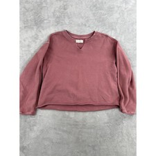 Lucky Brand Notched Neck Sweatshirt M Pink Women Boxy Raw Hem Boho Pullover
