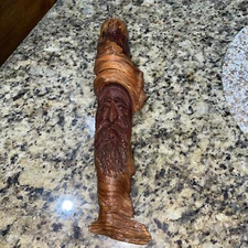 Hand Carved Old Man Face Spirit Tree Wood Sculpture 14” Signed