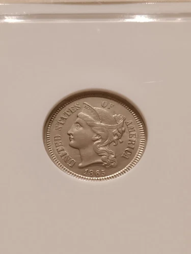 1865 3CN Three Cents, NGC AU-58, choice AU and toned