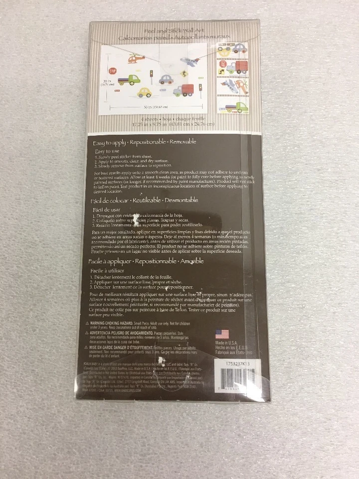 Adesivos de parede Koala Baby On the Road descascar e colar aviões carros e caminhões novos - Imagem 2 de 4