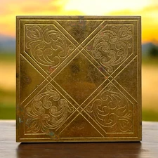 VTG/Antique Elgin Art Deco powder make-up mirror compact etched floral design