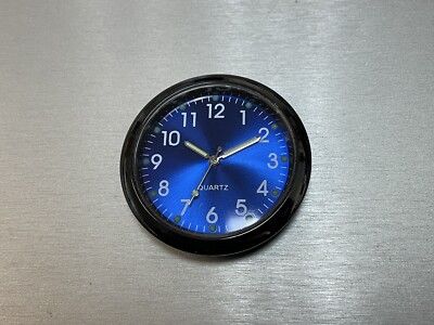 Mini Blue Dial Car Clock with Black Frame, Stick-On, Fit Dashboard/ Home/ Boat