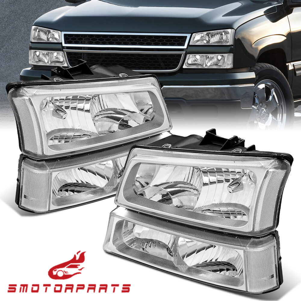 For 2003-2006 Chevrolet Silverado 1500 2500 3500 Chrome Headlights +Bumper Light
