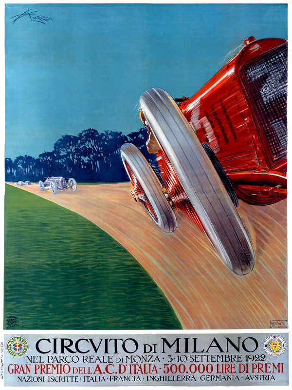 VINTAGE 1922 MILANO ITALY RACE CIRCUIT AUTO RACING POSTER PRINT 