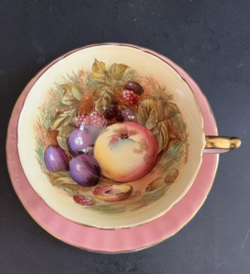 Vintage Aynsley Orchard Fruit Teacup And Saucer Pink  Signed D Jones