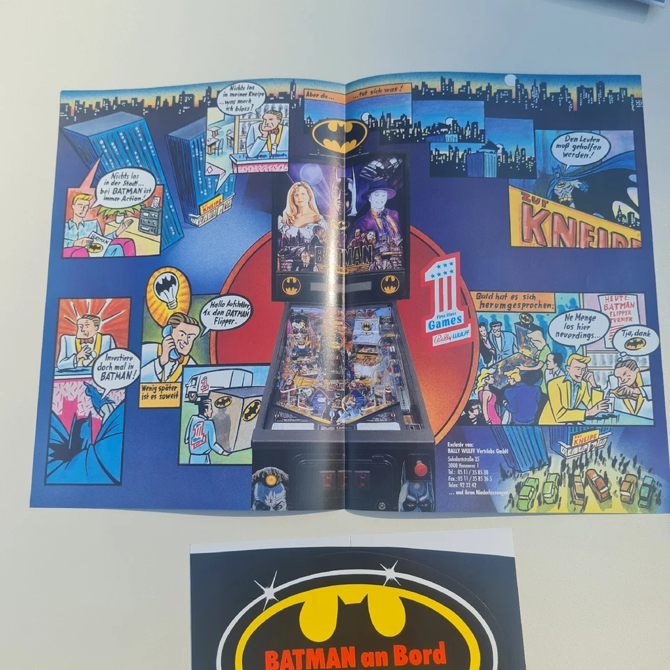 Bally Data East Batman Pinball Flyer Flipper Werbeflyer Promo mit Aufkleber - Bild 3 von 4