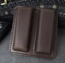 Double Genuine Leather Magazine pouch fit Any 9mm / .40 / .45 Pistol Mag IWB OWB