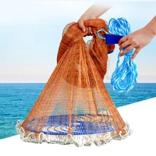 8FT-14FT Fishing Cast Net Quick Throw Nylon Mesh Drawstring Chain Bottom Spread