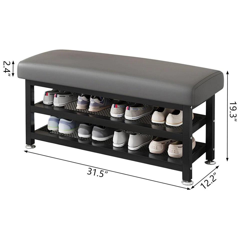2 Tier Shoe Bench Cushion Storage Rack Storage Shoe Rack Footstool for Entryway - Image 2 of 4