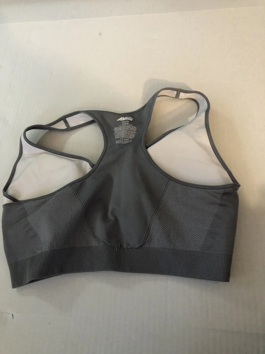 Women s Avia Seamless Zip Front Sports Bra White Silver Gray XXL