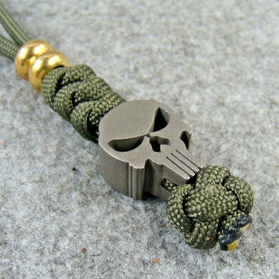 550 Cordón de cuchillo Paracord con cuentas de titanio y latón/cuentas de cordón de calavera Foto 3 de 4