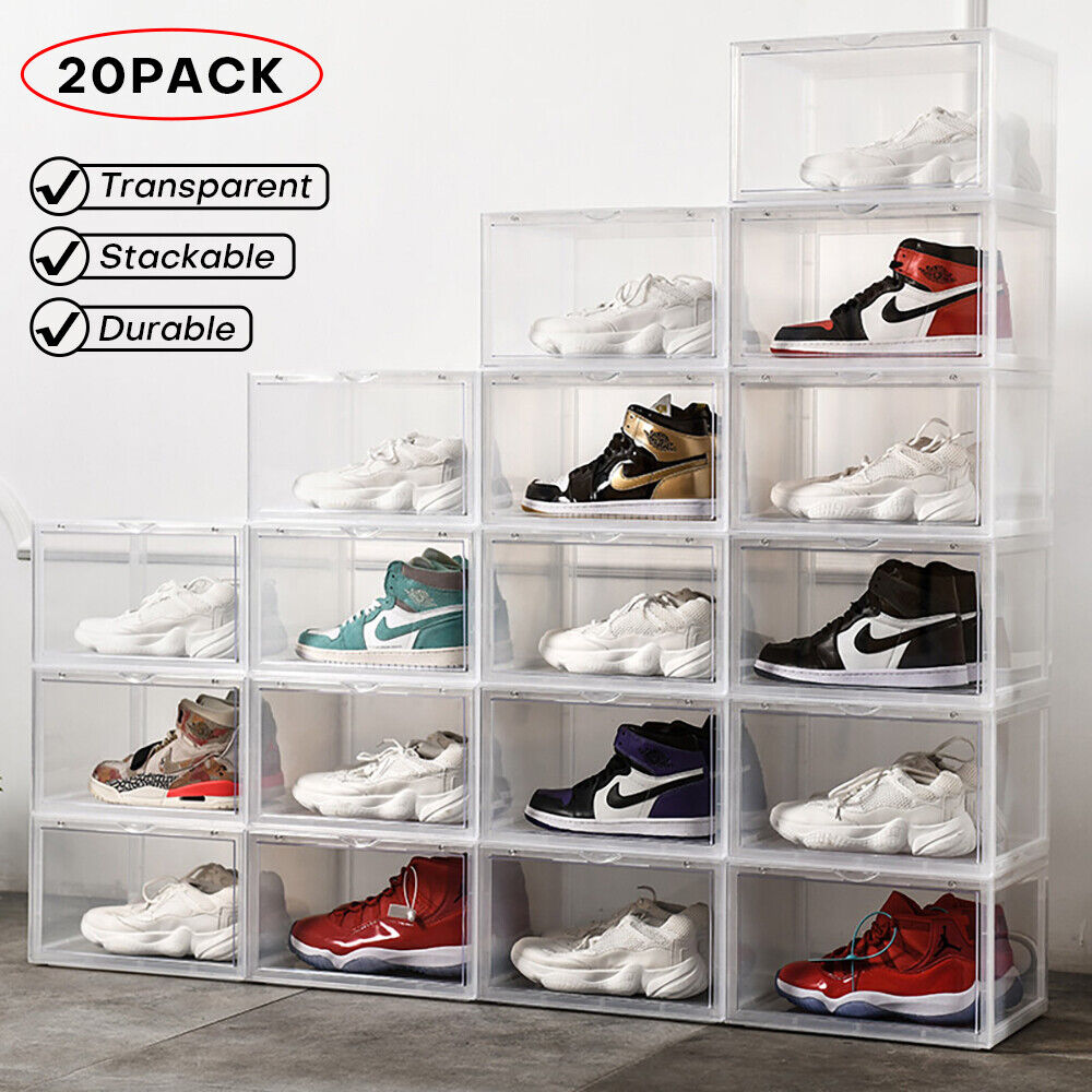 2/20 Clear Shoe Storage Boxes Plastic Stackable Sneaker 2/20 Clear Shoe Storage Boxes Plastic Stackable Sneaker