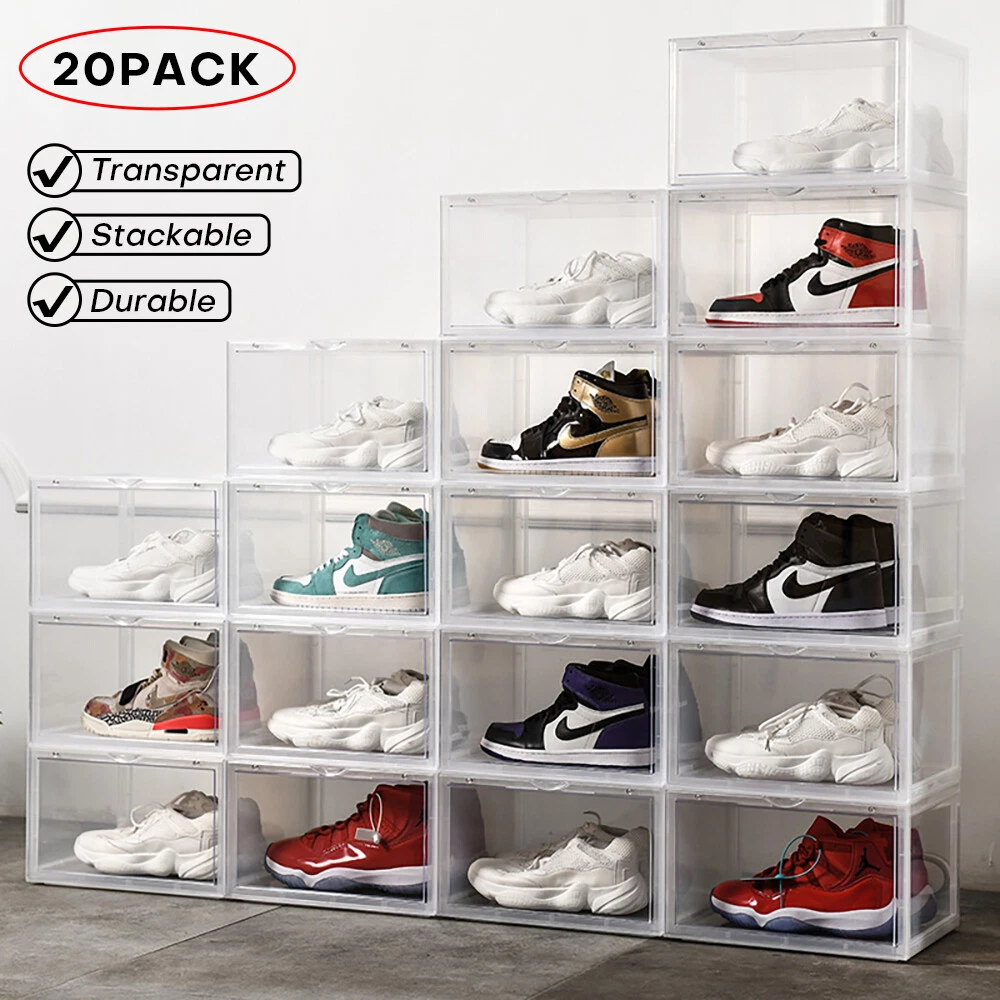 20 Pack Shoe Storage Boxes Plastic Bin with Lid Stackable Design Container  Clear