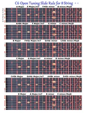 C6TH TUNING SLIDE RULE CHART FOR 8 STRING LOW A TO G - STEEL GUITAR - LAP PEDAL 