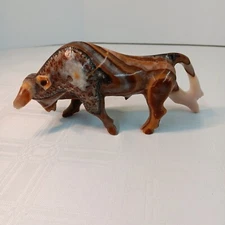 Hand Carved Marble Bull Statue / Damaged Horns & Ears